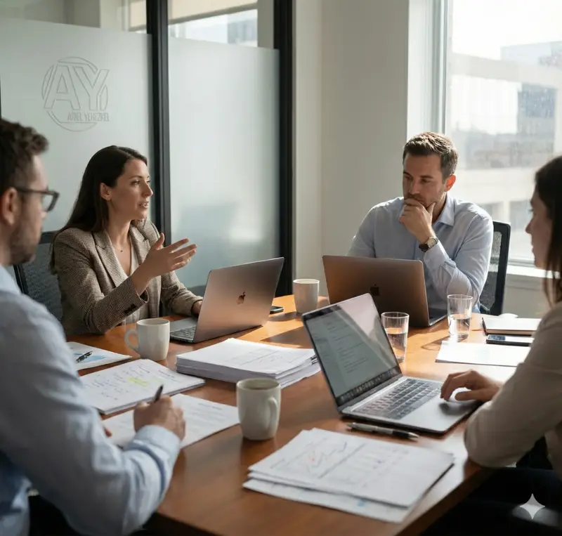Ariel Yehezkel and the Yehezkel LLP team meeting at the firm's international law offices